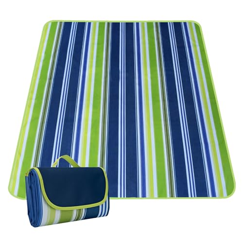 Hi Space Picnic Outdoor Blankets Waterproof Foldable Picnic Mat Sandproof Extra Large Beach Blankets for Grass Lawn Park Camping Family Concert, Dark Blue Striped, 80"x60" - color: Dark Blue-striped