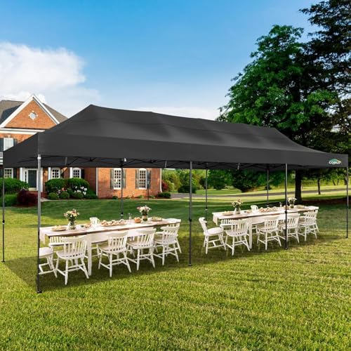 COBIZI 10x30 Heavy Duty Pop up Canopy Party Tent for Parties Weddings Events UPF 50+ Waterproof Commercial Gazebo with Roller Bag, Black(Frame Thickened) - color: Black, size: 10x30 Without Sidewall