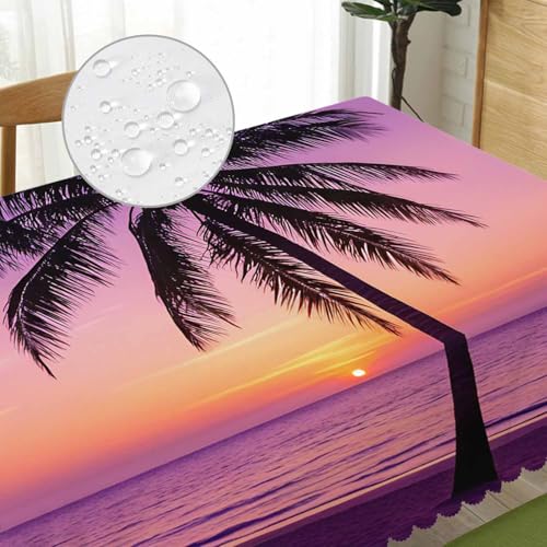 Decorative Rectangle Tablecloth 52"X70" Beach Sunset, Paradise Beach Palm Trees Sunset Wrinkle Free Table Cover Picnic Table Cloths for Parties Weddings Kitchen Tablecloth Purple - color: Beach Sunset