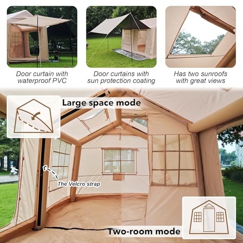 SENLEETO Inflatable Tents for Camping, Large Inflatable Camping Tent with Hand Pump, Easy Setup Tents for 4-6 People, Portable Glamping Tent - size: 157.5 inch*118.1 inch*86.6 inch/10-12 People