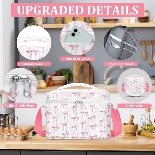 TESAFNG Insulated Lunch Bag for Women, Cute Corduroy Reusable Lunch Box for Adult, Leakproof Cooler Bag for Work Office Travel Picnic, Lunch Tote Bag with Adjustable Shoulder Strap (Pink Bow) - color: Pink Bow