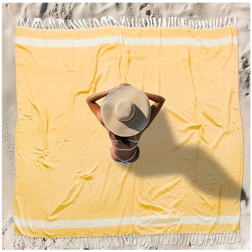 Oversized Turkish Beach Towel Blanket XXL Cotton Sandproof Towels Boho Woven Extra Large Big Sand Free Giant Throw Blankets Huge Quilt XL Picnic Camping Necessities Cloud For Adult Gifts Yellow - color: Woven Yellow, size: XXXL(88x82 IN,224x208 CM)