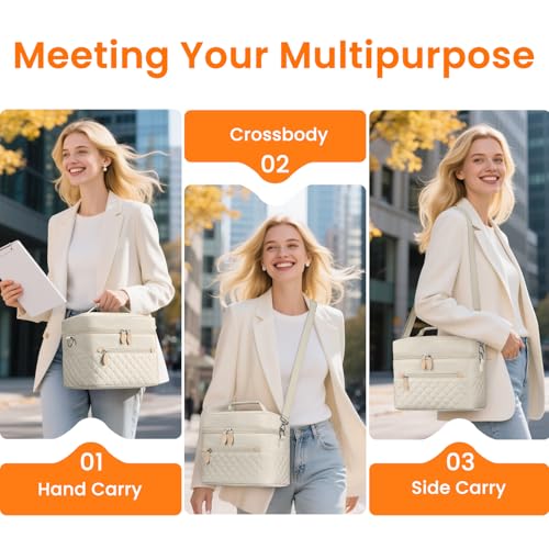 Tenot Insulated Lunch Box for Women Reusable, Leak Proof Cooler Lunch Bag Women for Work Stylish Quilted Lunch Tote Bag for Adult Picnic Travel Hiking Beige - color: Beige