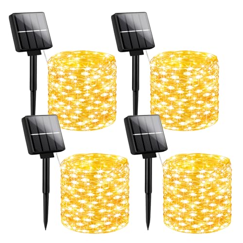 Brightever Solar Fairy Lights for Outside Waterproof, 4-Pack Total 160FT 400 LED Solar Powered Outdoor String Light with 8 Lighting Modes, Palm Tree Lights for DIY, Garden, Party (Warm White) - color: Warm White, size: 4Packs（40FT 100LED）
