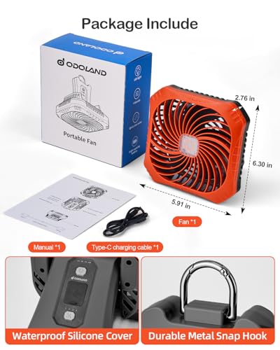 Odoland Portable Camping Fan with LED Lantern, 40H Rechargeable Battery Operated Quiet Tent Fan with Hanging Hook for RV Car Beach Outdoor Hurricane Emergency Outages - color: Orange