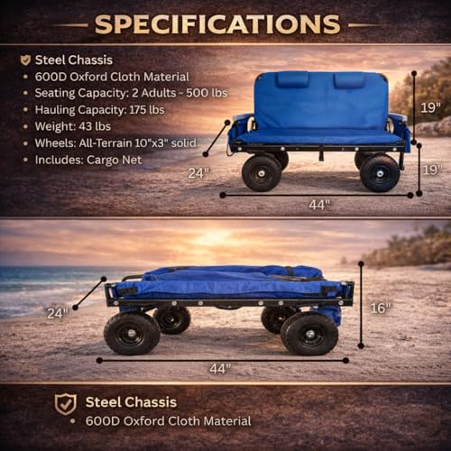 Lounge Wagon 3-in-1 Sports Wagon with Seats – Heavy-Duty Folding Utility Wagon for Beach, Sports & Outdoor Events (Blue) - color: Blue