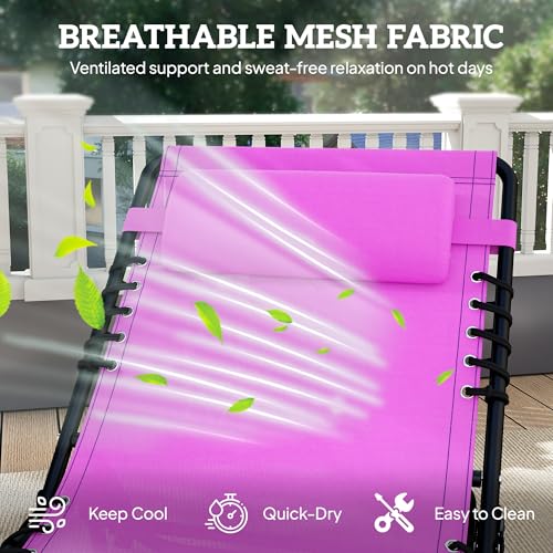 Outsunny Folding Chaise Lounge Chair, Patio Sun Tanning Chair, Outdoor Chaise Lounger with 4-Position Reclining Back, Breathable Mesh Seat for Beach, Poolside, Yard, Purple - color: Purple, size: 1 Pack