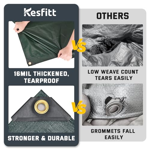 Kesfitt 16 Mil Heavy Duty Waterproof Tarp with Metal Grommets, Dark Green & Blue Reversible Poly Tarp, 8x20 ft, for Outdoor Protection, Yard, Garden, Farm, Camping & Equipment Coverage - color: 16mil-green/Blue, size: 8x20 ft