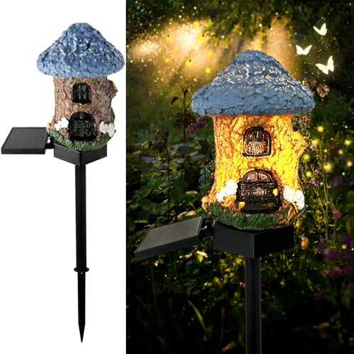 Mushroom Solar Lights Outdoor, Waterproof Fairy Houses Light Mushroom Garden Decor Decorative Solar Powered Garden Stake Lights for Outside Lawn Walkway Patio Yard (Bunkhouse) - color: Brown