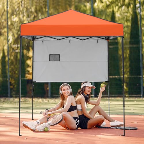 EAGLE PEAK 6x4 Instant Pop Up Canopy Tent with 1 Half Wall Panel, Straight Leg Sun Shelter, Portable Canopy with Carry Bag for Camping, Beach & Sports, Orange - color: Orange, size: Half Wall