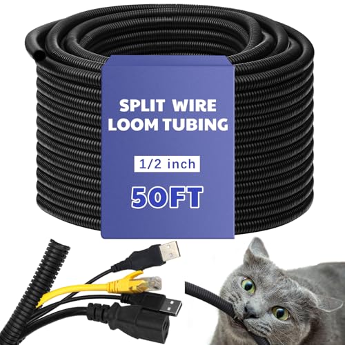 Kanayu Split Wire Loom Tubing Flame Retardant Wire Covering High Temperature Cable Sleeves Split Protector Cable Conduit for Industrial Electrical Automotive Marine(1/2''-50 ft,Black) - color: Black, size: 1/2''-50 Ft