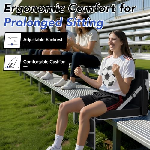 Stadium Seats with Back Support 2PACKS Adjustable Bleacher Chairs with Back and Cushion Bleacher Seat with Cup Holder, Carry Handle & Shoulder Strap for Outdoor Sports Events, Picnics, Beaches - color: 2pc Black&grey, size: Large