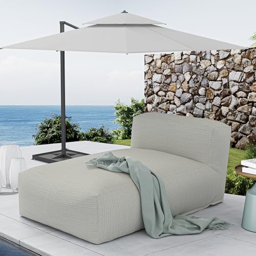 Dineli Chaise Lounge Chair Outdoor Bed Lounger Outdoor Couch Sofa for Pool Comfy Patio Furniture Foam Filling Bean Bed Chair Lazy Sofa for Outside, Water-Resistant Sunbed (Light Green, 59'' Length) - color: Light Green, 59'' Length