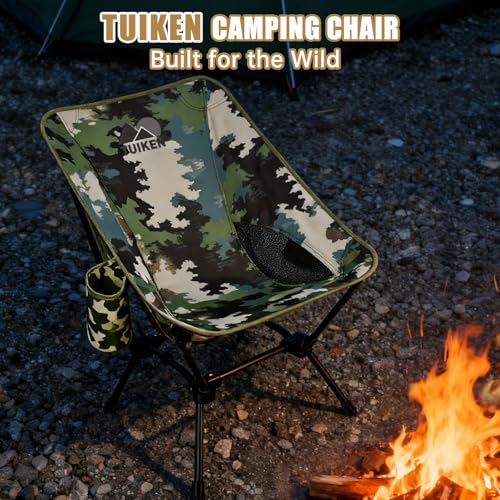 Ultralight Camping Chair Backpacking Chair, Portable Camp Chair with Cup Holder & Storage Bag, Lightweight Compact Folding Chair for Hiking, Travel, Picnic Mountaineering (Camo) - color: Camo