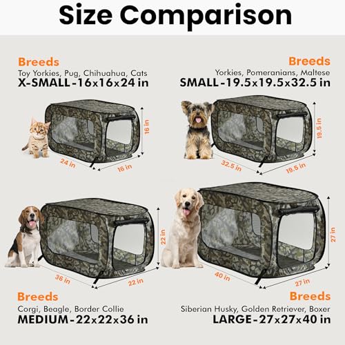 Beatrice Home Fashions Portable, Collapsible, Pop Up Kennel Travel Cat and Dog Crate, 32.5" L x 19.5" W x 19.5" H, Camo Green - color: Camo Green, size: 32.5"L x 19.5"W x 19.5"H