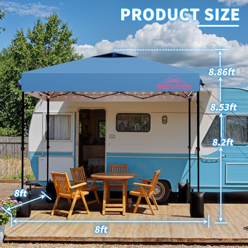 8x8 Pop Up Canopy, Easy Up Canopy Tent, Heavy Duty Tents for Parties, One Person Set Up Event Tent, Light Blue - color: Light Blue, size: 8x8