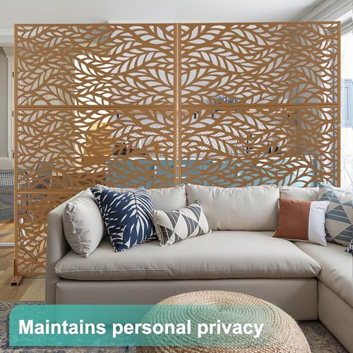 Modern Metal Privacy Screen, Patio Outdoor Privacy Panels with Stand, Freestanding Outdoor Divider for Yard, Deck＆Garden(71.3"*47.3"*15.7") - color: Brown,Flowleaf