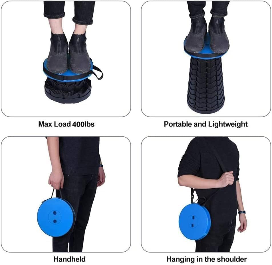 Fishboy Upgraded Collapsible Stool, 400lbs Max Weight, Lightweight But Sturdy, Portable Retractable Folding Telescoping Foldable Camping Stool for Adults Outdoor Fishing Hiking BBQ - color: Blue
