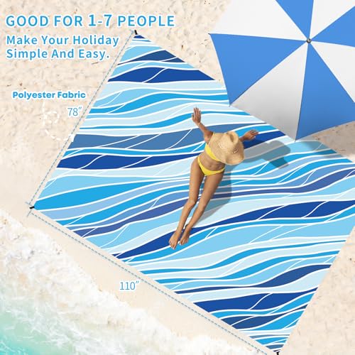 Beach Blanket Waterproof Sandproof Oversized Lightweight 78''×110'' 1-7 Adults Blanket Beach Large Picnic Mat for Travel Camping Hiking Picnic - color: Slash Blue, size: 78''x110''