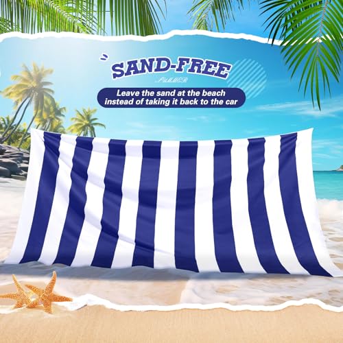 Peryiter Checkered Giant Beach Blanket 71 x 71 Inch Oversized Sandproof Towel Stripe Microfiber Quick Dry Lightweight Huge Blanket for Summer Hawaii Beach Travel Essentials Accessories(Navy Blue) - color: Navy Blue