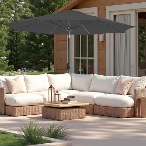 9FT Large Outdoor Patio Umbrella Pool Market Umbrella-UV Resistant, Easy Push Button Tilt and Crank, 8 Sturdy Ribs Heavy-Duty Table Umbrella for Deck, Backyard, Garden (Black) - color: Black, size: 9 FT