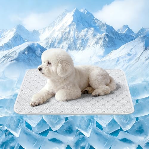 Dog Cooling Mat - Instant 6-12°F Drop, Cooling Mat for Pets Q-MAX >0.5 & Machine Washable, Anti-Slip Bottom, Cool Relief Bed for Dogs & Cats Light Gray 28" x 22" - color: Light Gray, size: M (28" x 22")
