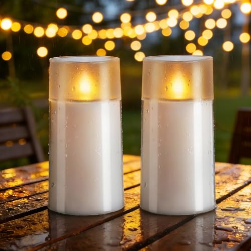 Homemory Solar Candles Outdoor Waterproof, Flickering Flameless LED Candles with Dusk to Dawn Sensor, 3"x6" Solar Powered Candles for Outdoor Lanterns Patio Garden Yard Christmas Decorations, 2 Pack - size: D3"xH6", 2 Pcs, Acrylic