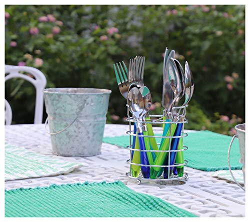 The Original Brink House Sea Blue Green Mix & Match Stainless Steel Cutlery Set with Translucent Handles / 16 pieces with Metal Stand/Lifestyle utensils set for home, apartment, dorm, outdoor events - color: Sea Blue Green Assortment, size: Service for 4