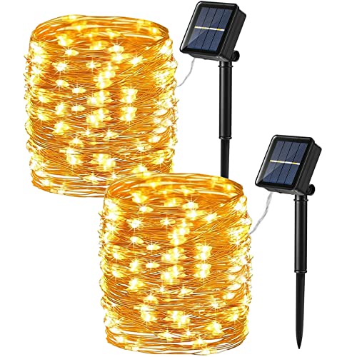 Brizled 2 Pack Solar String Lights, Total 132FT 400 LED Outdoor Solar Fairy Lights, 8 Modes Solar Twinkle Lights, Waterproof Mini LED Solar String Lights for Christmas Garden Party Decor, Warm White - color: Warm White