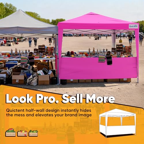 Quictent 10x10 Pop Up Canopy Tent with 2 Half Sidewalls, Instant Setup Gazebo for 1 Person, Portable & Compact, Waterproof & UV Protection, Ideal for Camping, Beach, Parties, and Outdoor Events - color: Pink, size: 10x10 with 2 Half Sidewall