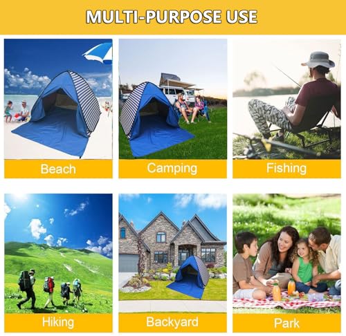Pop Up Beach Tent Shade Sun Shelter UPF 50+ Canopy Cabana 2-3 Person for Adults Baby Kids Outdoor Activities Camping Fishing Hiking Picnic Touring(Dark Blue Stripes) - color: Dark Blue Stripes