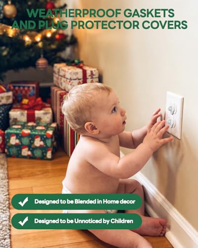 12-Pack Weatherproof Gaskets and Plug Protector Covers, Silicone & Plastic Waterproof Outdoor Plug Protector, Stop GFCI Tripping for Christmas Lights, Pool Pumps, Fits 2 & 3 Prong Plugs