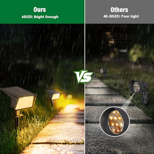 Solar Spot Lights Outdoor with 60 LED & Auto On/Off, 4 Pack Solar Lights Outdoor Waterproof IP68 with 3 Lighting Modes, 2-in-1 Solars Landscape Light for Outside, Garden, Yard(Warm White) - color: Warm White, size: 4 Pack