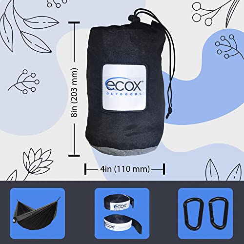 ecox Outdoors Parachute Hammock Single with 2 Tree Straps, Portable Lightweight Nylon Comfortable for Backpacking, Camping, Travel, Beach, Backyard, Patio, Hiking - color: Black-grey
