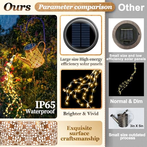 Anordsem Solar Watering Can Lights: Metal Flower Lantern Outdoor with Hook - Waterproof Garden Art Hanging Decoration for Yard Patio Lawn - Christmas Birthday Gifts for Women Mom Grandma - color: Flower-pattern
