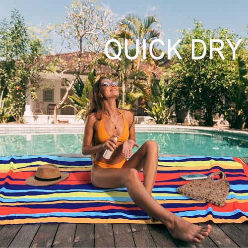 Bnuitland Colorful Hand-Drawn Lines Pattern Beach Towel (35X75 inches), Oversized Quick Drying Absorbent Sand Free, Lightweight Towels for Travel Swimming Pool Picnic, 88% Polyester and 12% Polyamide - color: Lines Colorful Red