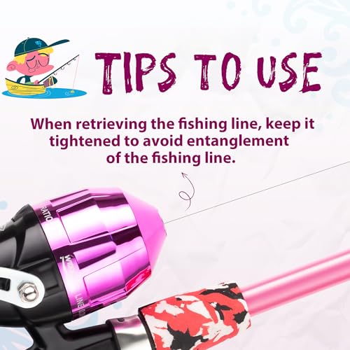 WIDDEN Kids Fishing Pole, Portable Telescopic Kids Fishing Poles for Boys and Girls, Fishing Rod and Reel Combo Kit with Tackle Box, and Fishing Net, Best Fishing Pole for Toddler Youth - color: Pink+Pink