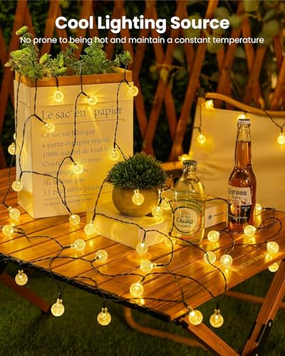 Solar String Lights Outdoor 60 LED 36FT with 8 Lighting Modes, Waterproof Solar Powered Crystal Globe Patio Lights for Garden Yard Porch Wedding Party Decor (Warm White) - color: Warm White, size: 1 pc