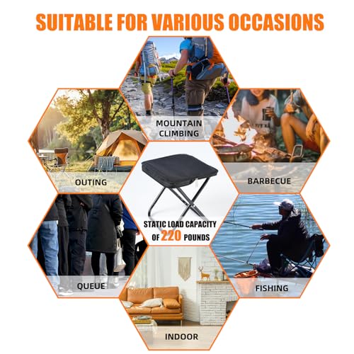 Camping Stool 12 Inch Portable Folding Stool with Carry Bag Weight Load 220lbs Portable Stool for Camping Fishing Hiking BBQ - size: 12inch