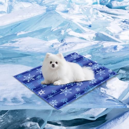 Cooling Mat for Dogs - 2025 Upgrade 20x16 Inch Pet Cool Mats for Cats/Dogs, Washable Non-Slip Cooling Pet Mat for Summer - color: RoyalBlue Snowflakes, size: 20"*16"(Small)