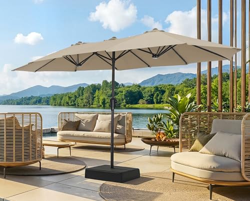 SUPERJARE 13FT Outdoor Patio Umbrella with Base Included, Double Sided Pool Umbrellas with Fade Resistant Canopy, Large Table Umbrella for Deck, Market, Backyard - Warm Beige - color: Warm Beige, size: 13FT