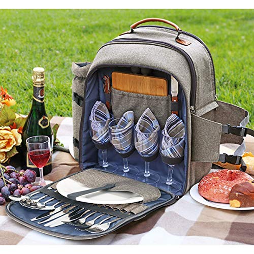 Sunflora Picnic Backpack for 4 Person Set Pack with Insulated Waterproof Pouch for Family Outdoor Camping (Brush Beige) - color: Brush Beige, size: 4 person