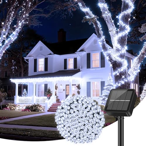 Brightever Solar String Lights Outdoor Waterproof, 46FT 120 LED Solar Fairy Lights for Outside, 8 Lighting Modes, Outdoor Twinkle Light for Christmas, Backyard, Garden Party Decorations, Cool White - color: White, size: 1-Pack（46FT 120LED）
