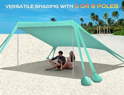 Rengue Beach Tent, Beach Canopy UPF50+ UV Protection, 10x10ft Beach Shade Sun Shelter with 8 Sandbags, Sand Shovels, Ground Peg, Stability Poles for Camping, Fishing, Picnic, Backyard Fun, Light Green - color: Light Green