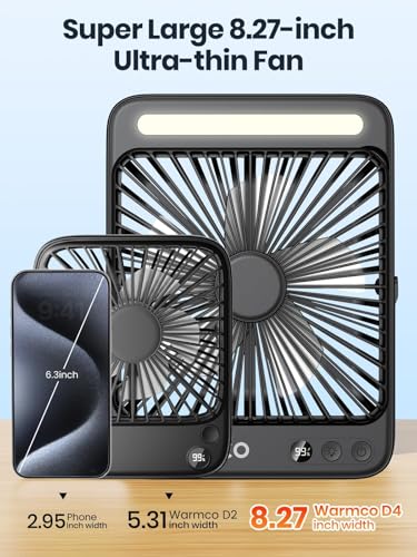 Warmco 20000mAh Battery Powered Fan, Ultra-Slim 8-Inch Portable Camping Fan with LED Lantern, Up to 48H Runtime Rechargeable Desk Fan for Bedroom, Outdoor, Tent, Travel, Cruise Ship Essentials - color: Black