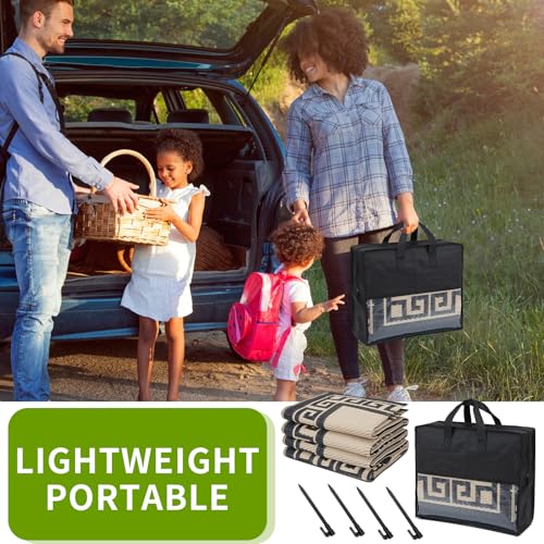 YONILE Outdoor Rug 6x9 ft Waterproof, Reversible Outdoor Plastic Straw Rug for Patios Clearance, Outdoor Area Rug Carpet RV Mat for Camping Backyard Deck Porch - color: Black&coffee-striped, size: 6x9ft