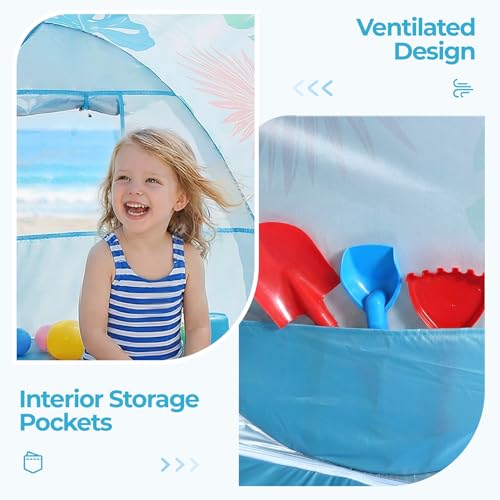 Pop Up Baby Beach Tent - Baby Tent for Toddler Beach Essentials with UPF 50+ UV Protection Canopy, Portable 41.4 x 35.5 x 31.5 in Sun Shade Summer Outdoor for Infants (Tropical Leaves) - color: Tropical Leaves