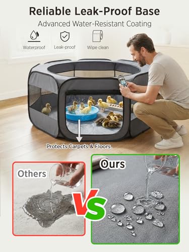 UWE Extra Large Small Animal Playpen, XL Portable Pet Playpen for Rabbit, Kitten, Guinea Pig, Hamster, Puppy – Waterproof Foldable Mesh Tent with Zipper Cover, Indoor Outdoor Use, Dark Grey - color: Dark Grey