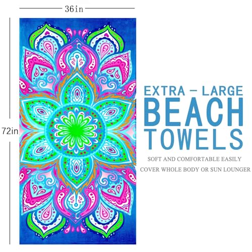 Oversized Terry Beach Towel 36 x 72 in Soft Extra Large Big Pool Swim Towels for Adults XL Clearance Big Travel Blanket Cruise Vacation Accessories Essentials Lounge Chair Cover Purple Floral - color: Purple Floral Pattern