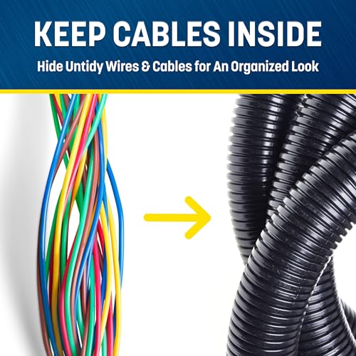 GS Power 3/8 Inch x 50 Ft Split Wire Loom Tubing, Split Cable Sleeve Cord Protector for Industrial Electrical Wires, Automotive Wire Cover Flexible, High Temperature Cable Conduit, Wrap - size: 3/8" x 50ft